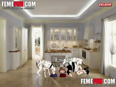 Two dogs fucking a blonde wife in a cartoon